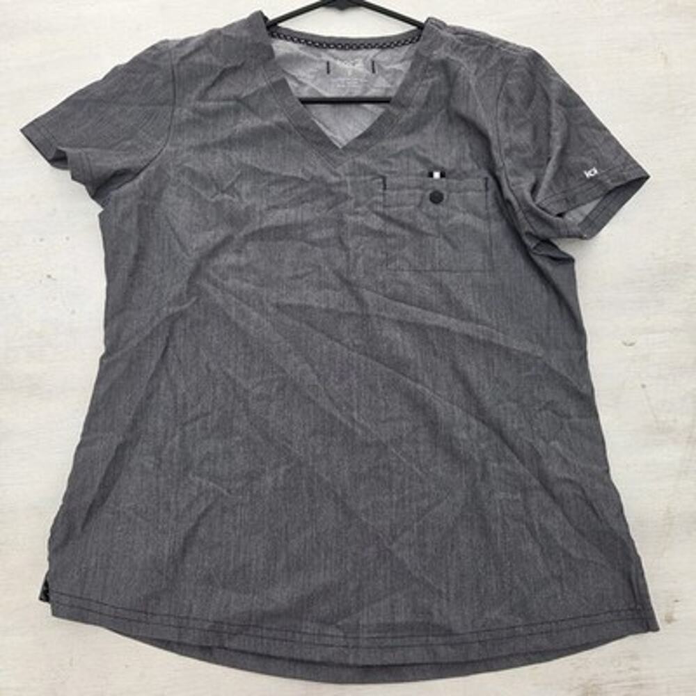 Koi Scrub Top Womens Small Gray Stretch Pockets Medical Nurse Work